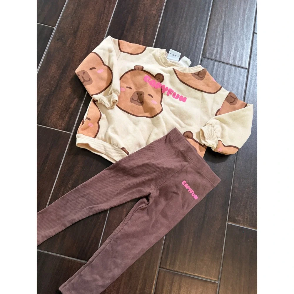 Zara Kids Capyfun Capybara Sweatshirt and Ribbed Leggings Set 2 Years 92cm